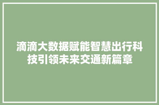 滴滴大数据赋能智慧出行科技引领未来交通新篇章