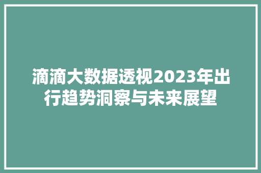 滴滴大数据透视2023年出行趋势洞察与未来展望