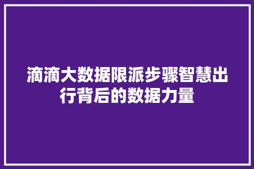 滴滴大数据限派步骤智慧出行背后的数据力量