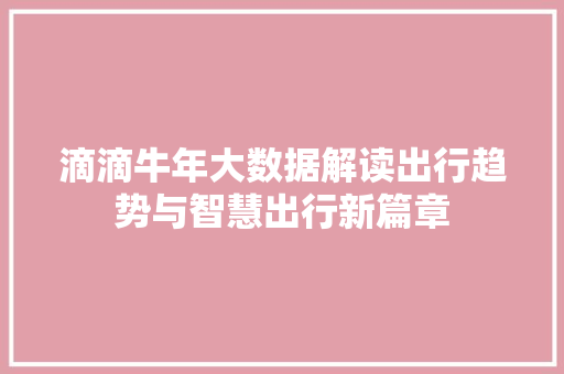 滴滴牛年大数据解读出行趋势与智慧出行新篇章