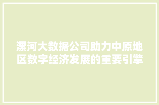 漯河大数据公司助力中原地区数字经济发展的重要引擎