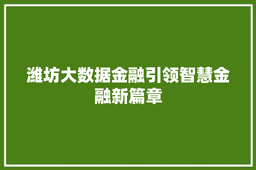 潍坊大数据金融引领智慧金融新篇章