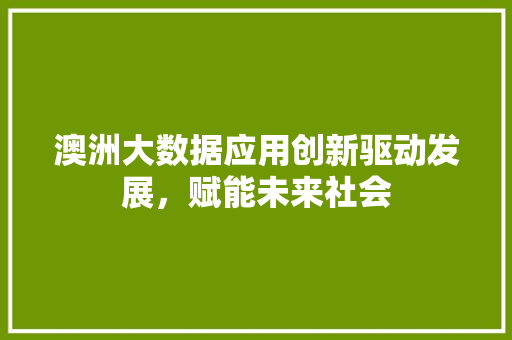 澳洲大数据应用创新驱动发展，赋能未来社会