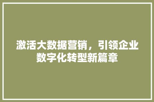 激活大数据营销,引领企业数字化转型新篇章 激活大数据营销,引领企业数字化转型新篇章
