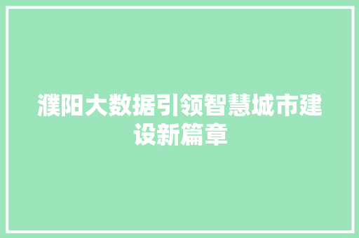 濮阳大数据引领智慧城市建设新篇章 濮阳大数据引领智慧城市建设新篇章
