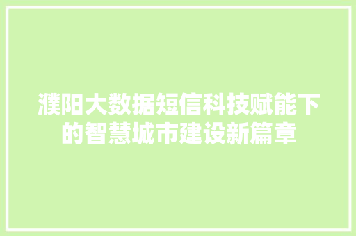 濮阳大数据短信科技赋能下的智慧城市建设新篇章