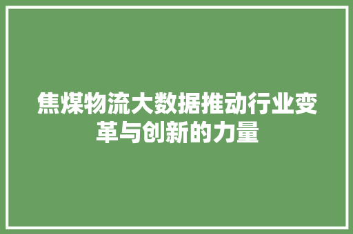 焦煤物流大数据推动行业变革与创新的力量