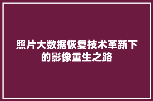照片大数据恢复技术革新下的影像重生之路