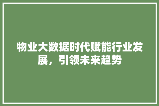 物业大数据时代赋能行业发展，引领未来趋势