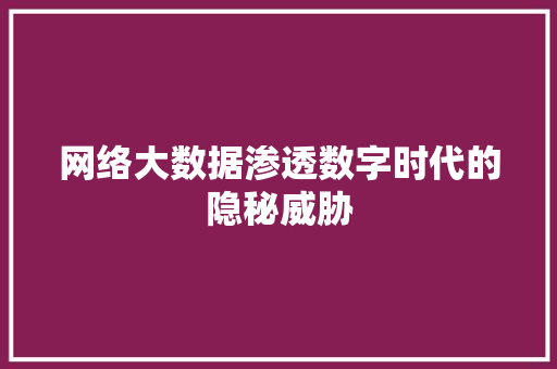 网络大数据渗透数字时代的隐秘威胁 网络大数据渗透数字时代的隐秘威胁