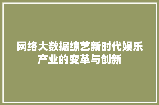 网络大数据综艺新时代娱乐产业的变革与创新