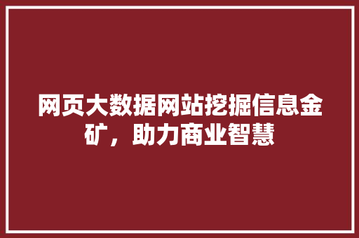 网页大数据网站挖掘信息金矿，助力商业智慧