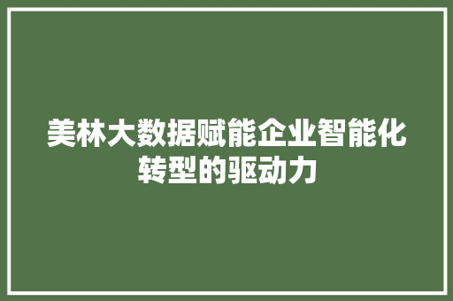 美林大数据赋能企业智能化转型的驱动力 美林大数据赋能企业智能化转型的驱动力