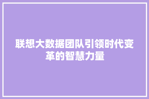 联想大数据团队引领时代变革的智慧力量