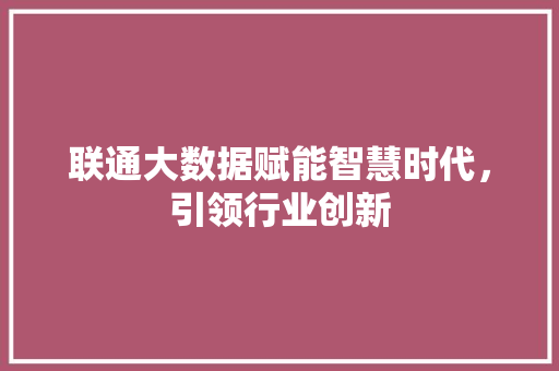 联通大数据赋能智慧时代，引领行业创新