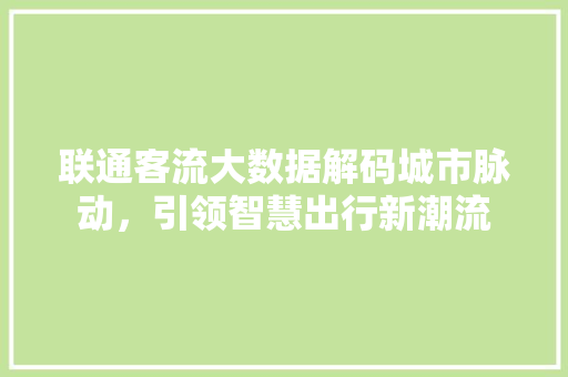 联通客流大数据解码城市脉动，引领智慧出行新潮流