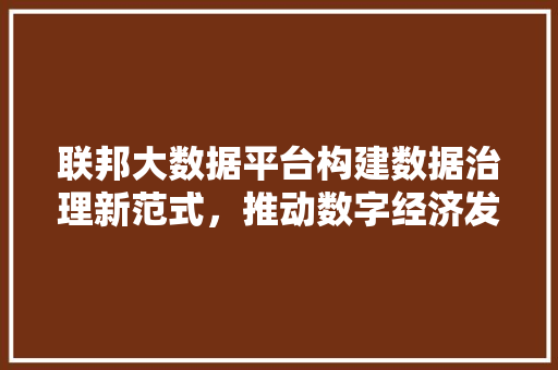 联邦大数据平台构建数据治理新范式,推动数字经济发展 联邦大数据平台构建数据治理新范式,推动数字经济发展