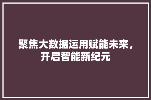 聚焦大数据运用赋能未来,开启智能新纪元 聚焦大数据运用赋能未来,开启智能新纪元