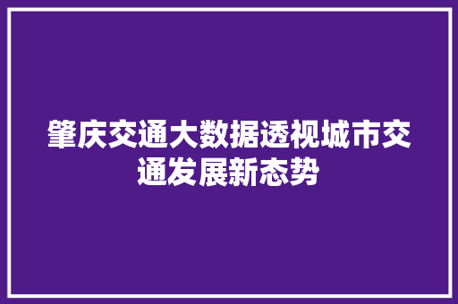 肇庆交通大数据透视城市交通发展新态势 肇庆交通大数据透视城市交通发展新态势