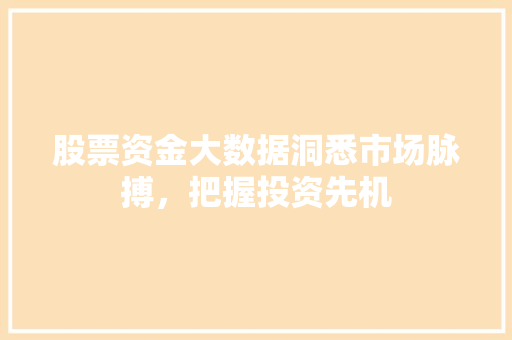 股票资金大数据洞悉市场脉搏，把握投资先机