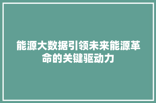 能源大数据引领未来能源革命的关键驱动力 能源大数据引领未来能源革命的关键驱动力
