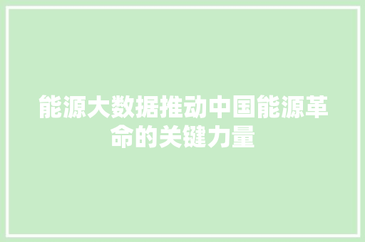 能源大数据推动中国能源革命的关键力量 能源大数据推动中国能源革命的关键力量