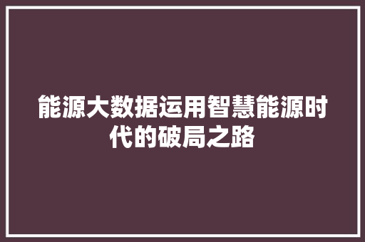 能源大数据运用智慧能源时代的破局之路