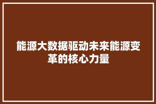 能源大数据驱动未来能源变革的核心力量