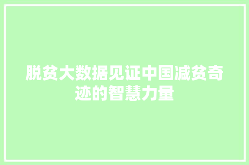 脱贫大数据见证中国减贫奇迹的智慧力量