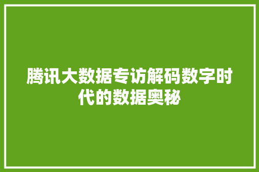 腾讯大数据专访解码数字时代的数据奥秘