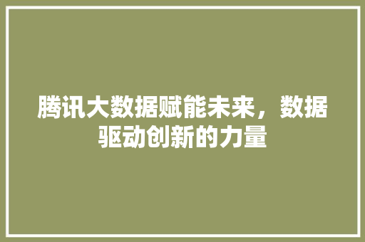 腾讯大数据赋能未来,数据驱动创新的力量 腾讯大数据赋能未来,数据驱动创新的力量