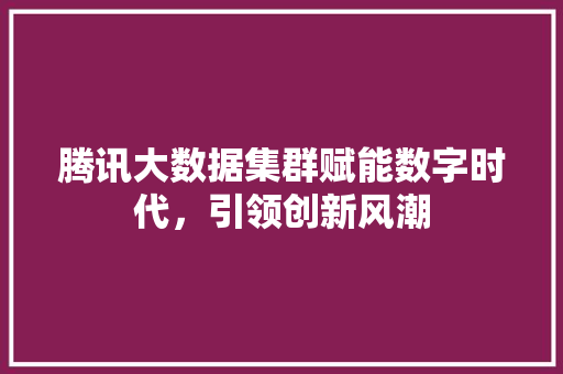 腾讯大数据集群赋能数字时代,引领创新风潮 腾讯大数据集群赋能数字时代,引领创新风潮