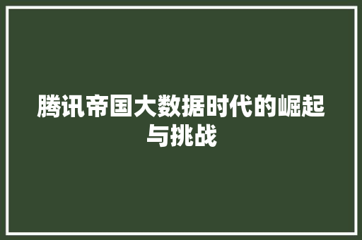 腾讯帝国大数据时代的崛起与挑战 腾讯帝国大数据时代的崛起与挑战