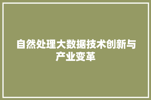 自然处理大数据技术创新与产业变革 电脑基础
