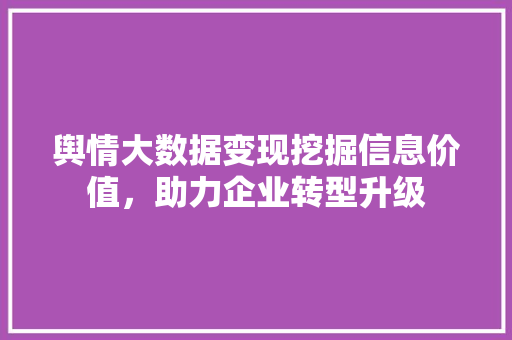 舆情大数据变现挖掘信息价值，助力企业转型升级 编程语言