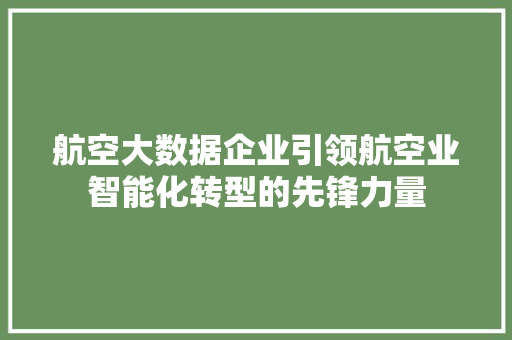 航空大数据企业引领航空业智能化转型的先锋力量 航空大数据企业引领航空业智能化转型的先锋力量