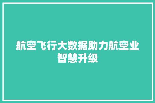 航空飞行大数据助力航空业智慧升级