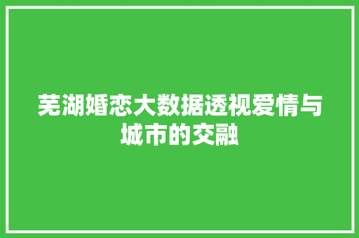芜湖婚恋大数据透视爱情与城市的交融 芜湖婚恋大数据透视爱情与城市的交融