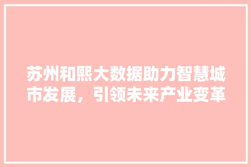 苏州和熙大数据助力智慧城市发展，引领未来产业变革