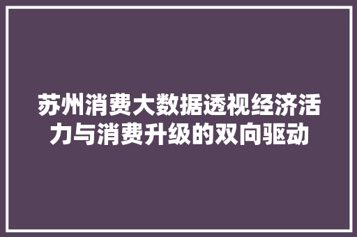 苏州消费大数据透视经济活力与消费升级的双向驱动