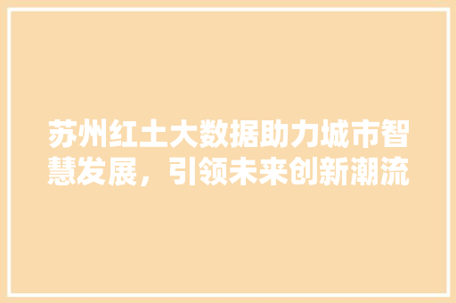 苏州红土大数据助力城市智慧发展，引领未来创新潮流