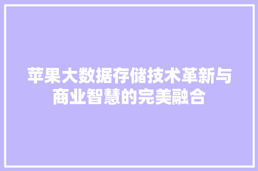 苹果大数据存储技术革新与商业智慧的完美融合