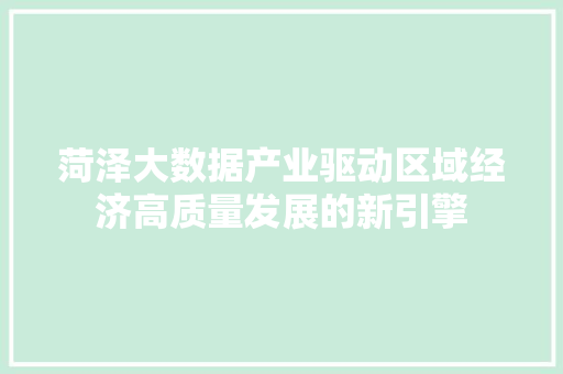菏泽大数据产业驱动区域经济高质量发展的新引擎