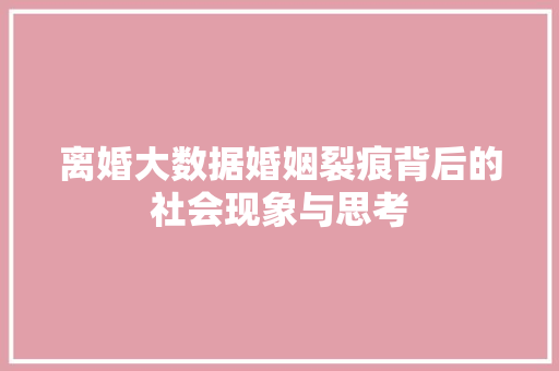 离婚大数据婚姻裂痕背后的社会现象与思考