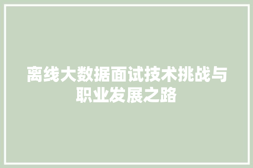 离线大数据面试技术挑战与职业发展之路