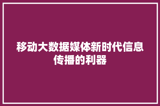 移动大数据媒体新时代信息传播的利器