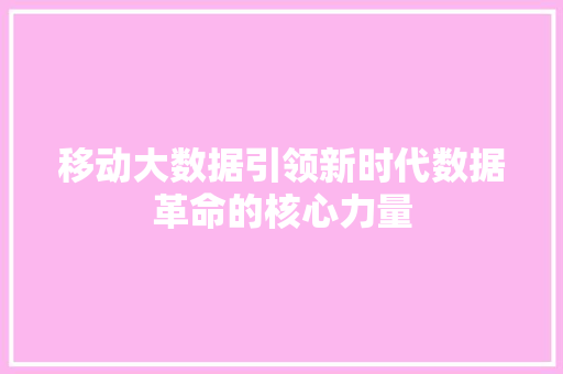 移动大数据引领新时代数据革命的核心力量