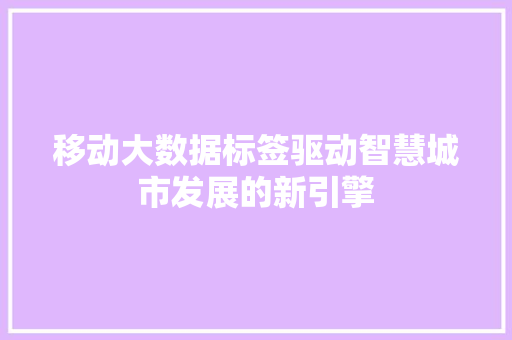 移动大数据标签驱动智慧城市发展的新引擎