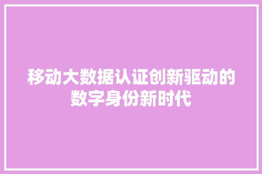 移动大数据认证创新驱动的数字身份新时代