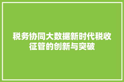 税务协同大数据新时代税收征管的创新与突破